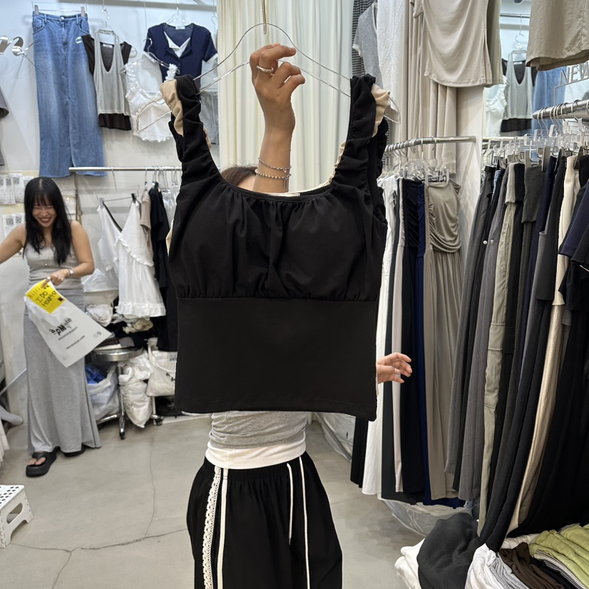 BILLION-L韓國東大門直郵女士新款時尚熱賣吊帶背心褶皺BILLION-L吊帶/背心圖色3黑色