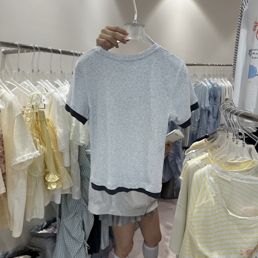 MIMME/LOOKK東大門實拍韓國女士新品26夏季休閑熱賣T恤撞色MIMME/LOOKKT恤