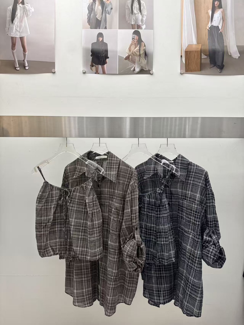 AMOOD韓國代購女士新品休閑人氣推薦熱賣時尚襯衫蕾絲衫格子AMOOD襯衫/蕾絲衫