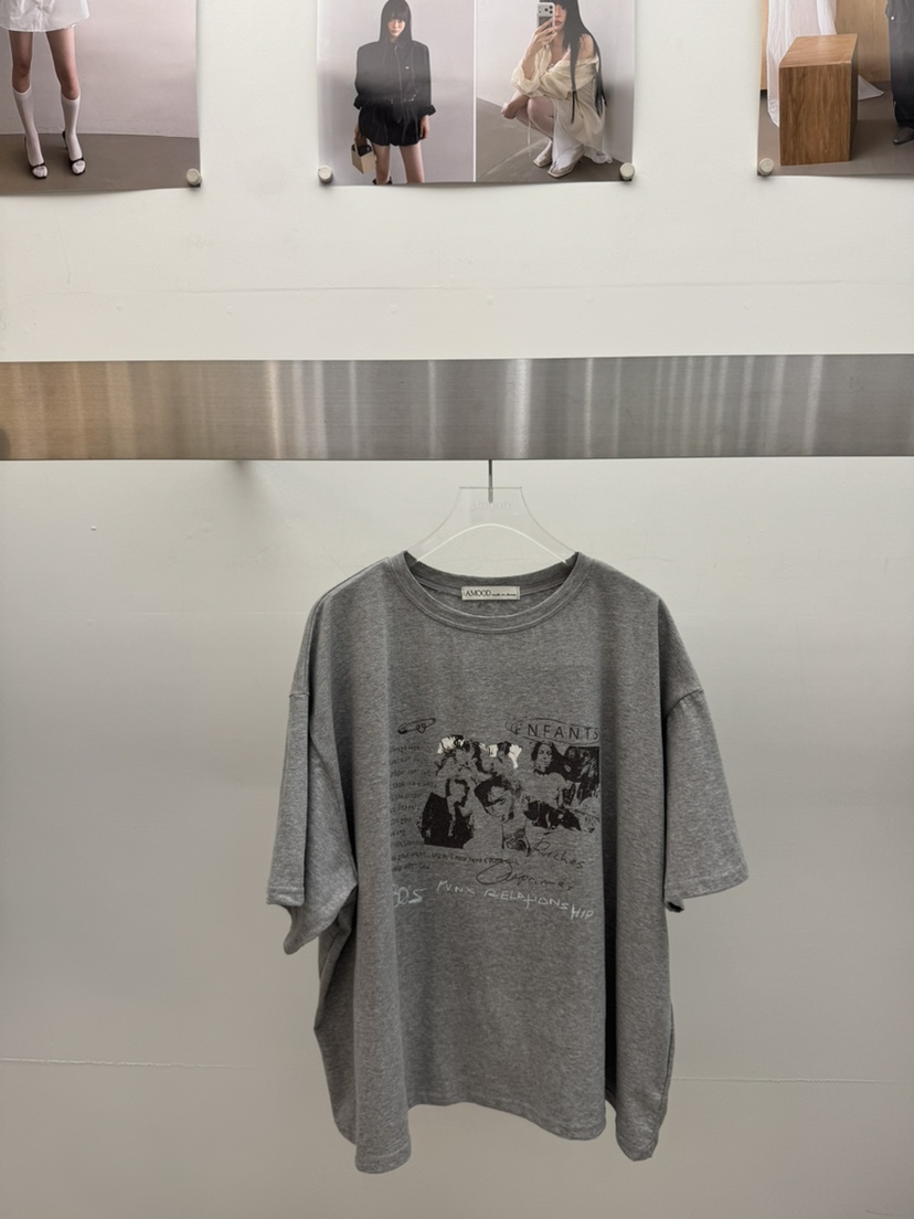 AMOOD韓國代購女士新品26夏季熱賣時尚休閑推薦人氣T恤印花AMOODT恤圖色2