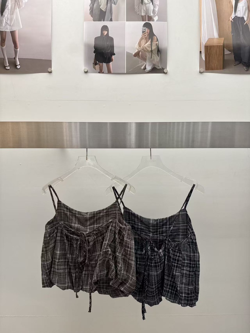 AMOOD韓國東大門直郵女士新品26夏季休閑熱賣吊帶背心格子AMOOD吊帶/背心
