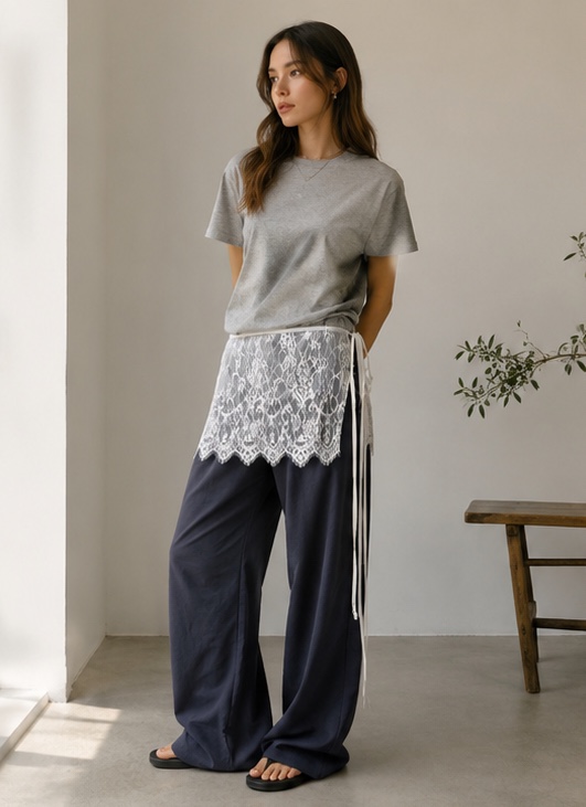 COME OPEN/HAPER韓國直郵女裝新品時尚人氣短裙腰帶蕾絲CMOP/COME OPEN-HAPER短裙