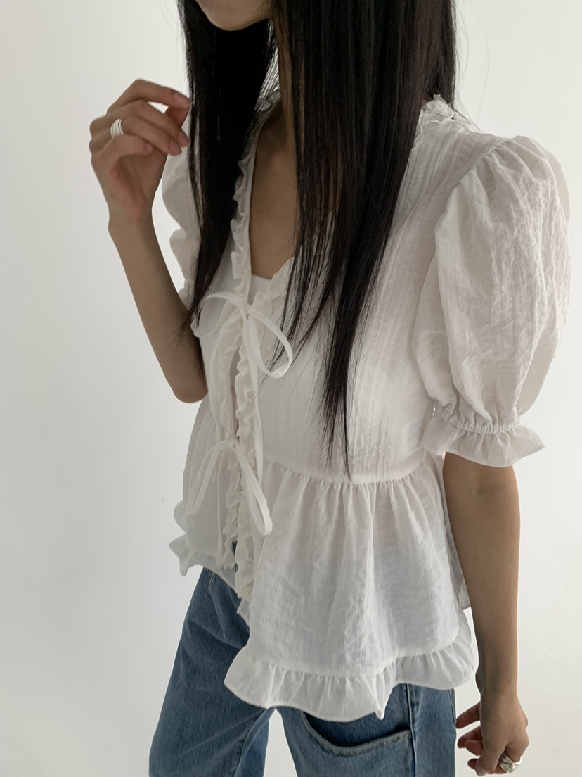 STAGE東大門實拍韓國女裝新款推薦休閑熱賣時尚襯衫蕾絲衫STAGE襯衫/蕾絲衫