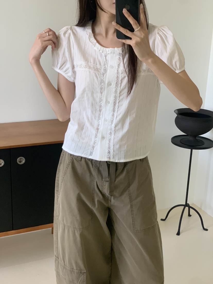 OURS韓國代購女士新款熱賣推薦人氣休閑時尚26夏季襯衫蕾絲衫OURS襯衫/蕾絲衫