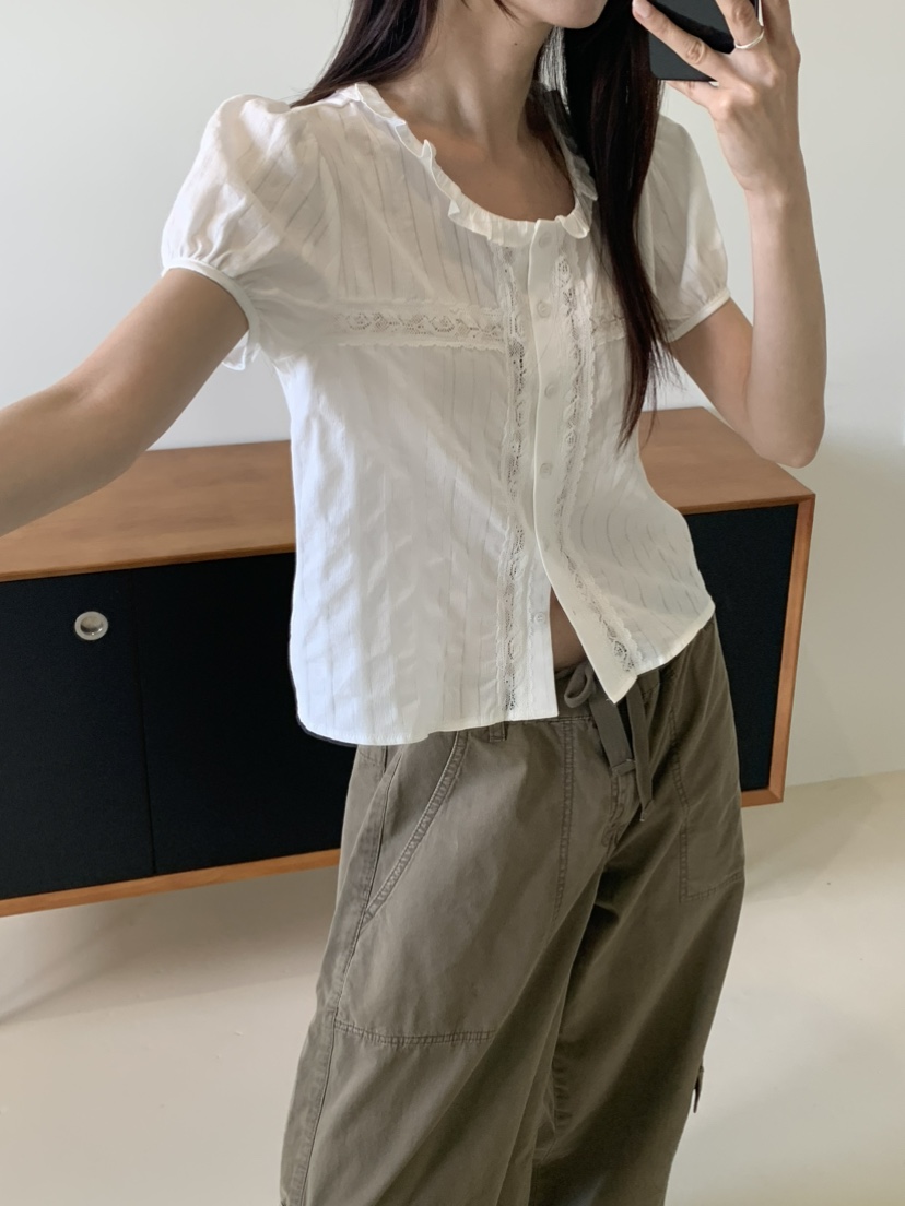 OURS韓國代購女士新款熱賣推薦人氣休閑時尚26夏季襯衫蕾絲衫OURS襯衫/蕾絲衫