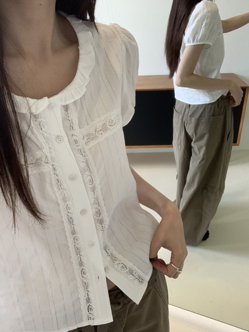 OURS韓國代購女士新款熱賣推薦人氣休閑時尚26夏季襯衫蕾絲衫OURS襯衫/蕾絲衫