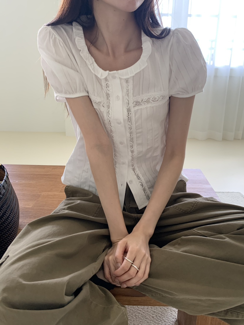 OURS韓國代購女士新款熱賣推薦人氣休閑時尚26夏季襯衫蕾絲衫OURS襯衫/蕾絲衫
