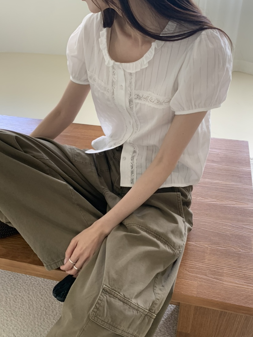 OURS韓國代購女士新款熱賣推薦人氣休閑時尚26夏季襯衫蕾絲衫OURS襯衫/蕾絲衫