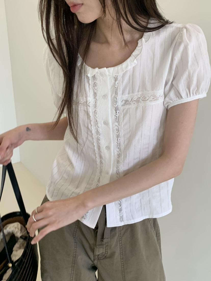 OURS韓國代購女士新款熱賣推薦人氣休閑時尚26夏季襯衫蕾絲衫OURS襯衫/蕾絲衫