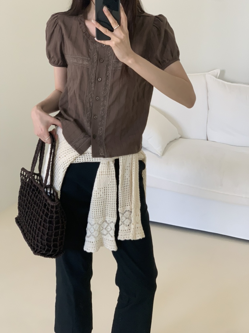 OURS韓國代購女士新款熱賣推薦人氣休閑時尚26夏季襯衫蕾絲衫OURS襯衫/蕾絲衫