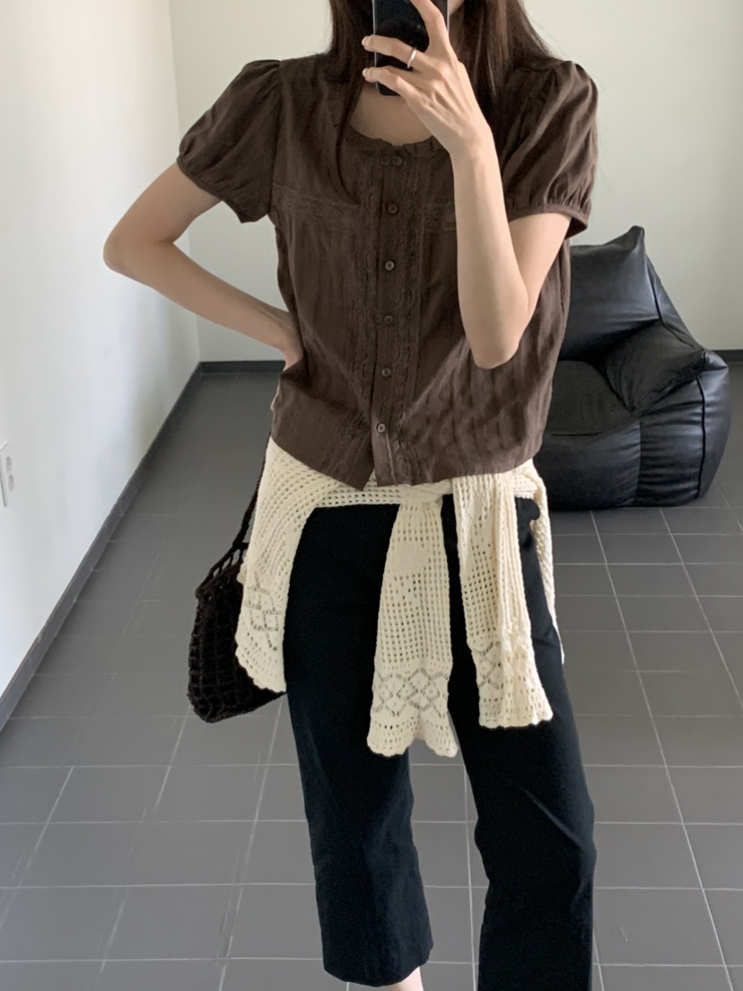 OURS韓國代購女士新款熱賣推薦人氣休閑時尚26夏季襯衫蕾絲衫OURS襯衫/蕾絲衫
