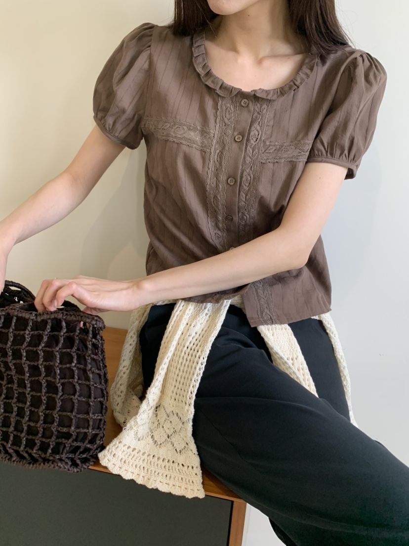 OURS韓國代購女士新款熱賣推薦人氣休閑時尚26夏季襯衫蕾絲衫OURS襯衫/蕾絲衫