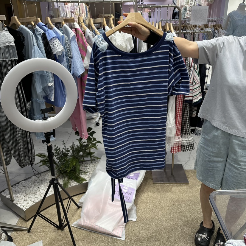 VIRUS韓國直郵女士新品時尚休閑熱賣人氣推薦T恤腰帶條紋VIRUST恤
