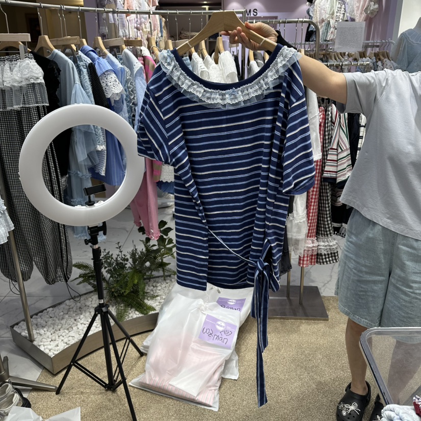 VIRUS韓國直郵女士新品時尚休閑熱賣人氣推薦T恤腰帶條紋VIRUST恤圖色2