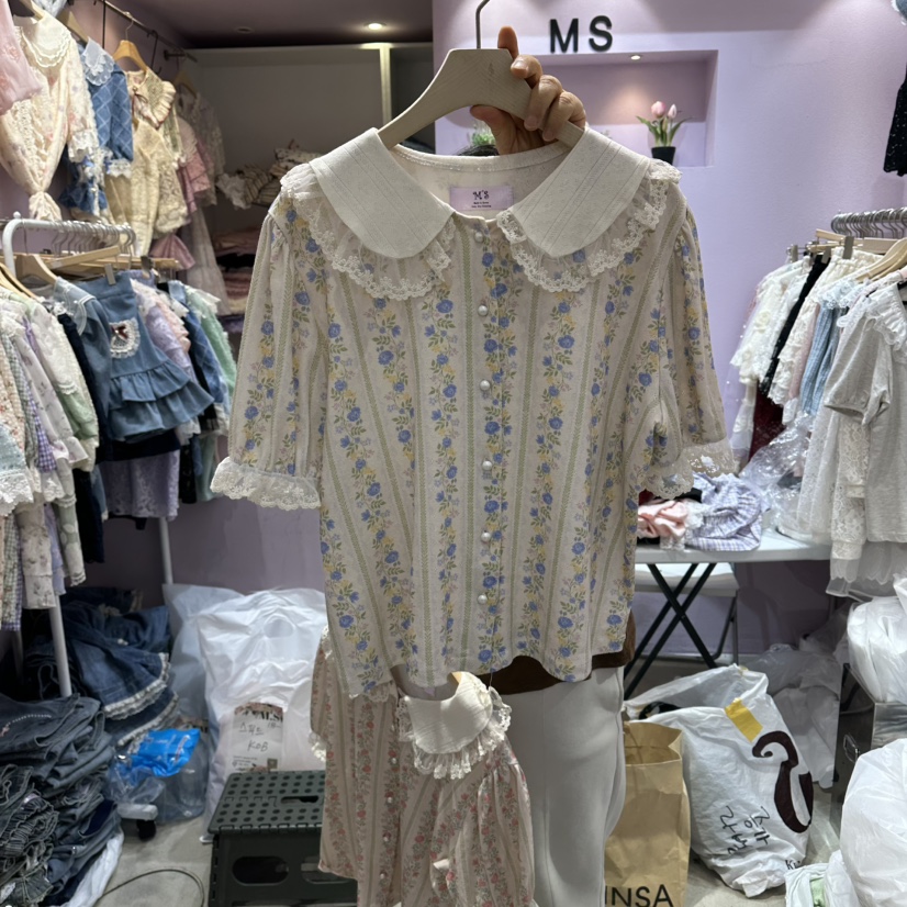 MS韓國直郵女裝新款時尚26夏季熱賣人氣推薦休閑襯衫蕾絲衫MS襯衫/蕾絲衫圖色1