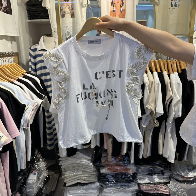 COCO HOLIC韓國直郵女士新品休閑推薦人氣時尚T恤印花雪紡COCO HOLICT恤圖色1