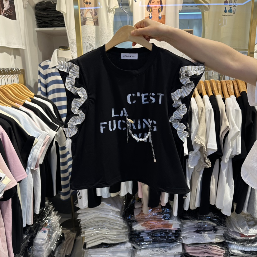 COCO HOLIC韓國直郵女士新品休閑推薦人氣時尚T恤印花雪紡COCO HOLICT恤圖色2