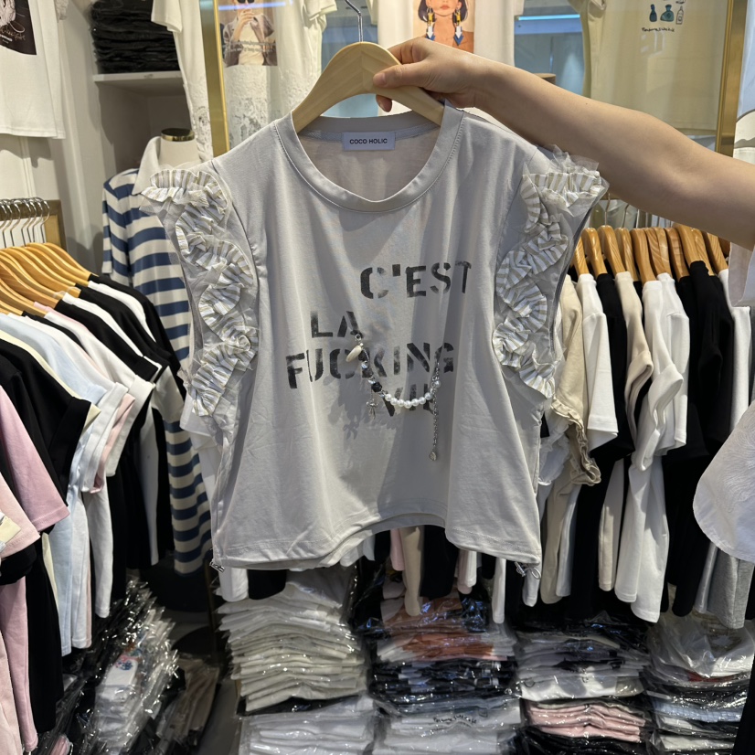 COCO HOLIC韓國直郵女士新品休閑推薦人氣時尚T恤印花雪紡COCO HOLICT恤圖色3