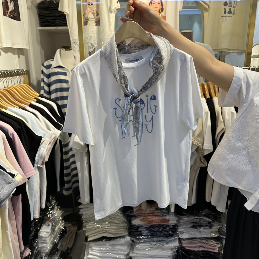 COCO HOLIC韓國代購女士新品推薦人氣時尚T恤含圍巾套裝COCO HOLICT恤圖色2
