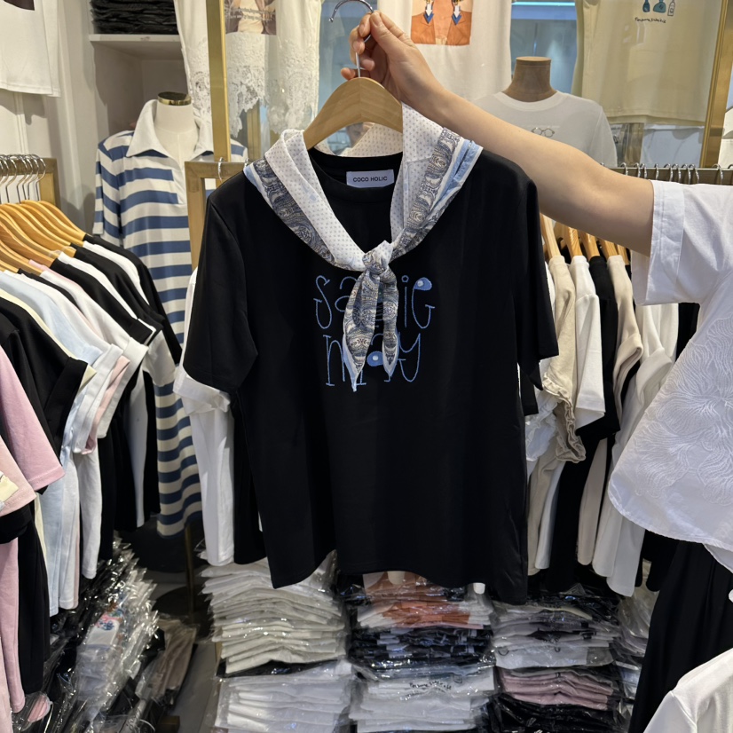 COCO HOLIC韓國代購女士新品推薦人氣時尚T恤含圍巾套裝COCO HOLICT恤圖色3