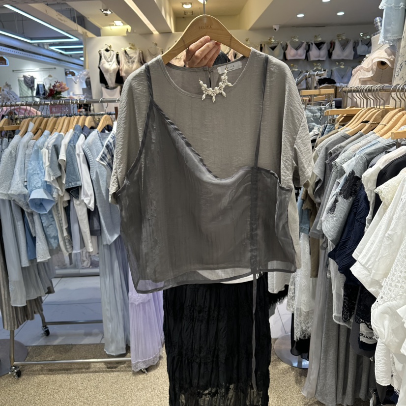 BELITA韓國直郵實拍女士新品26夏季推薦T恤不含配飾假兩件BELITAT恤圖色2