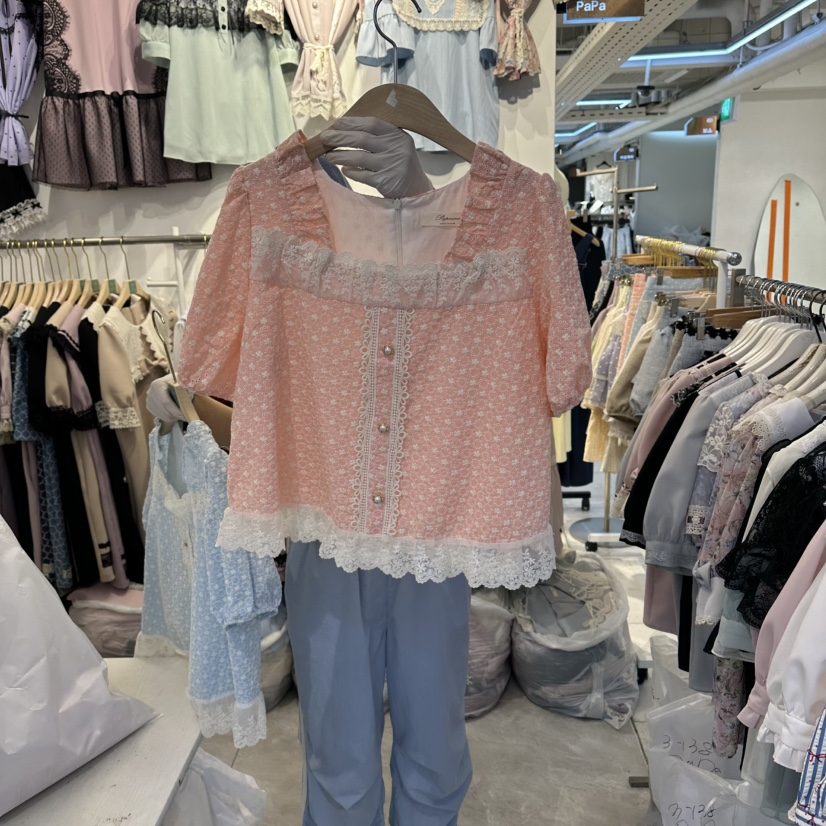 PAPA韓國東大門代購女士新品熱賣休閑推薦26夏季襯衫蕾絲衫Papaine/HALMADE襯衫/蕾絲衫圖色2