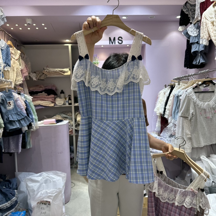 MS東大門實拍韓國女士新款26夏季休閑時尚吊帶背心格子無袖MS吊帶/背心圖色1