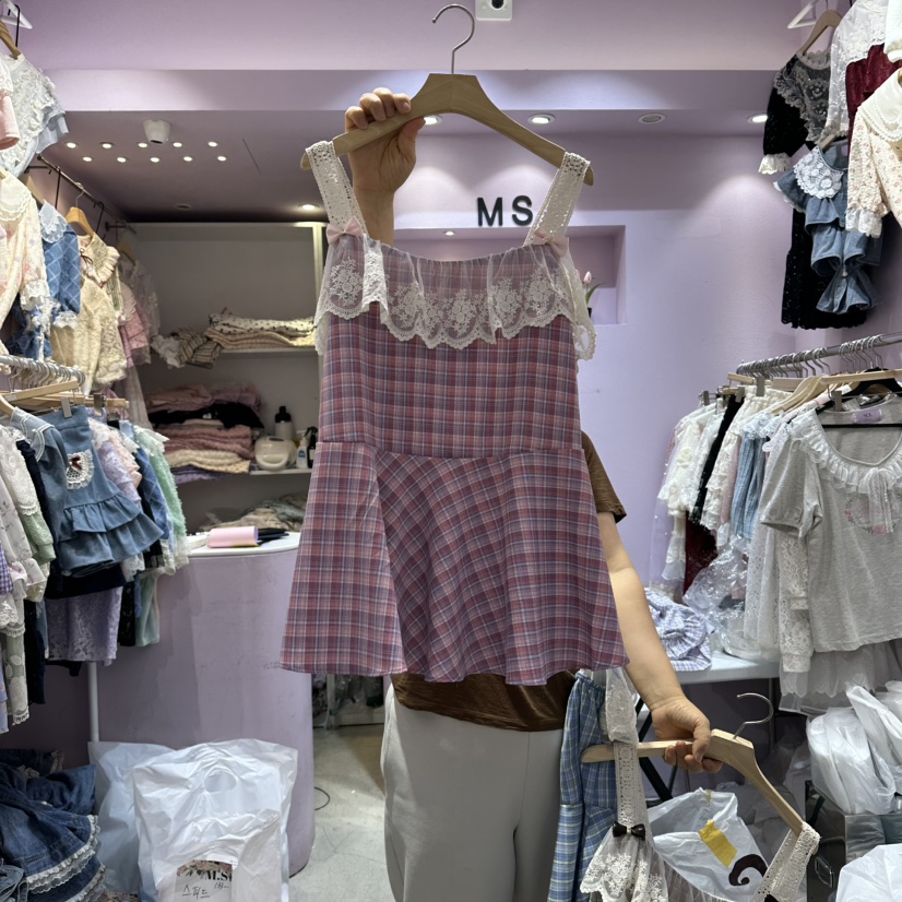 MS東大門實拍韓國女士新款26夏季休閑時尚吊帶背心格子無袖MS吊帶/背心圖色2