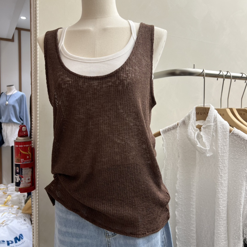 MURR韓國直郵實拍女裝新品休閑吊帶背心不含內搭針織無袖MURR吊帶/背心圖色1