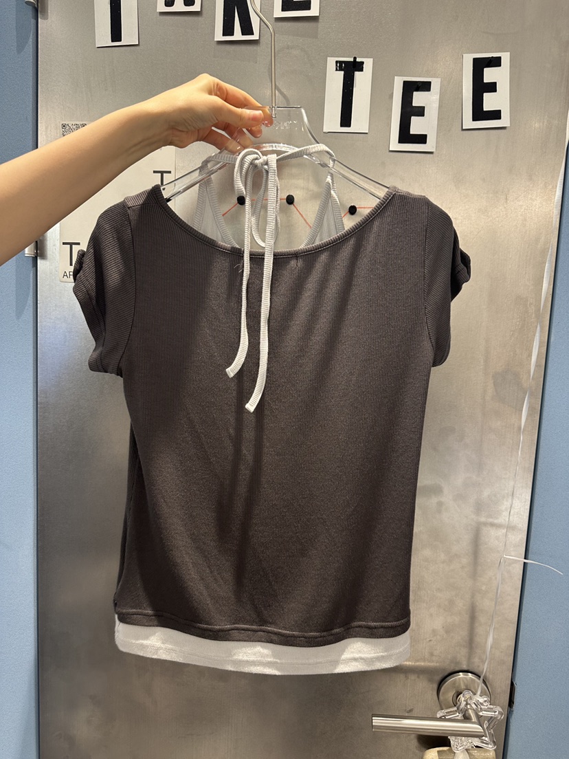TAKE TEE韓國直郵女士新品26夏季休閑時尚T恤假兩件撞色TAKE TEET恤