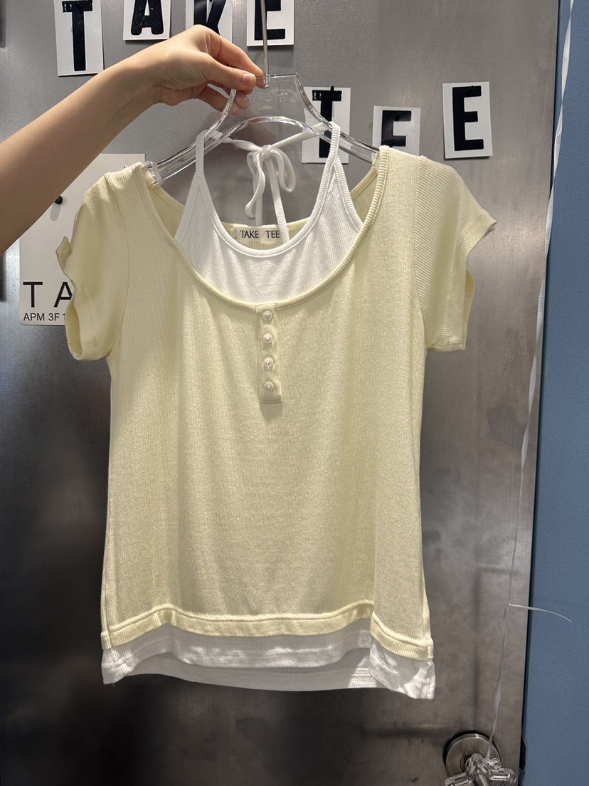 TAKE TEE韓國直郵女士新品26夏季休閑時尚T恤假兩件撞色TAKE TEET恤圖色1