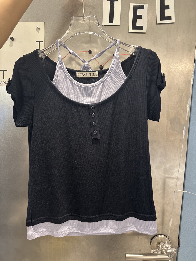 TAKE TEE韓國直郵女士新品26夏季休閑時尚T恤假兩件撞色TAKE TEET恤圖色2