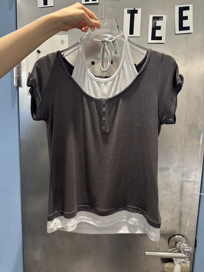 TAKE TEE韓國直郵女士新品26夏季休閑時尚T恤假兩件撞色TAKE TEET恤圖色3