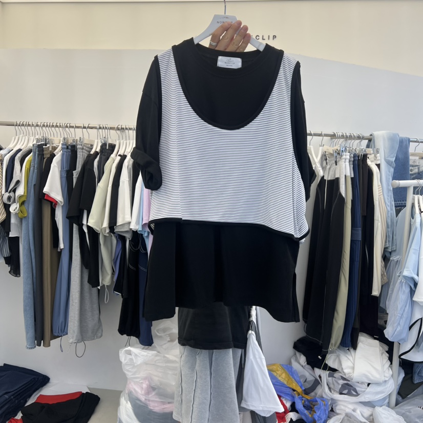 NON CLIP韓國東大門代購女士新品26夏季T恤假兩件雙層無袖NON CLIPT恤圖色3