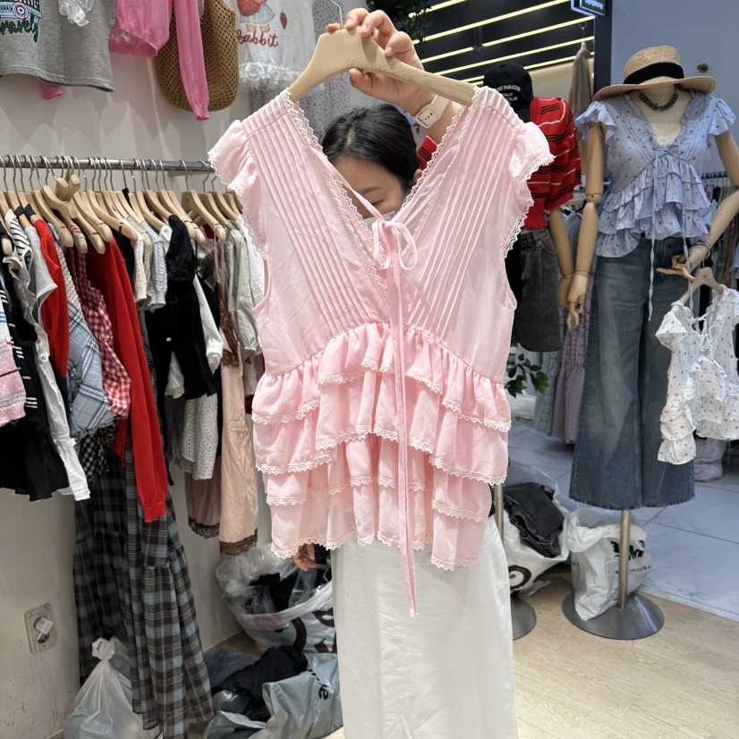 UNDERSTAR_VINTAGE東大門實拍韓國女裝新品時尚吊帶背心雪紡UNDERSTAR_VINTAGE吊帶/背心