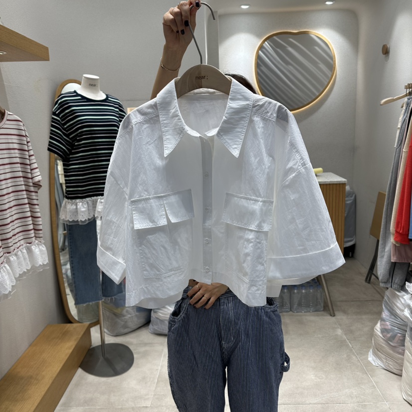 NEAR韓國直郵女士新品26夏季時尚熱賣休閑襯衫蕾絲衫口袋NEAR襯衫/蕾絲衫圖色1