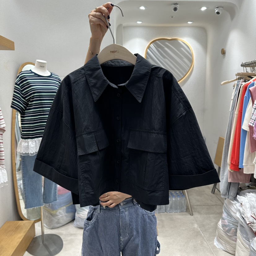 NEAR韓國直郵女士新品26夏季時尚熱賣休閑襯衫蕾絲衫口袋NEAR襯衫/蕾絲衫圖色2