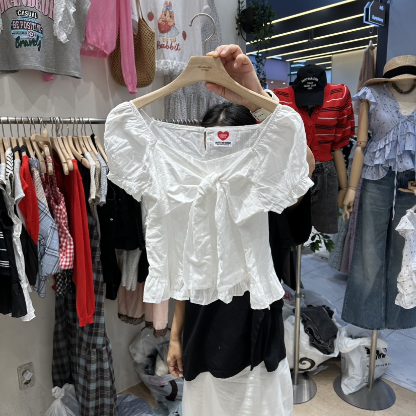 UNDERSTAR_VINTAGE韓國直郵女裝新品休閑人氣襯衫蕾絲衫絲帶UNDERSTAR_VINTAGE襯衫/蕾絲衫圖色1
