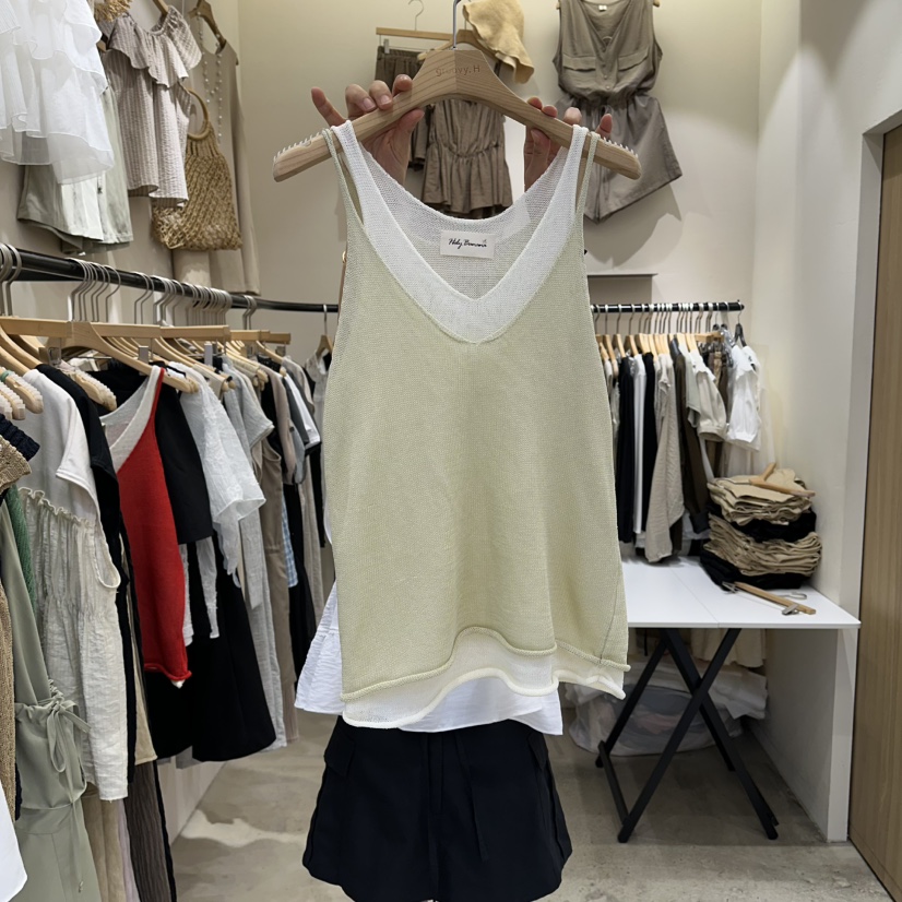 HOLYBANANA韓國東大門代購女裝新款人氣推薦吊帶背心假兩件groovy.H/HOLYBANANA吊帶/背心圖色1