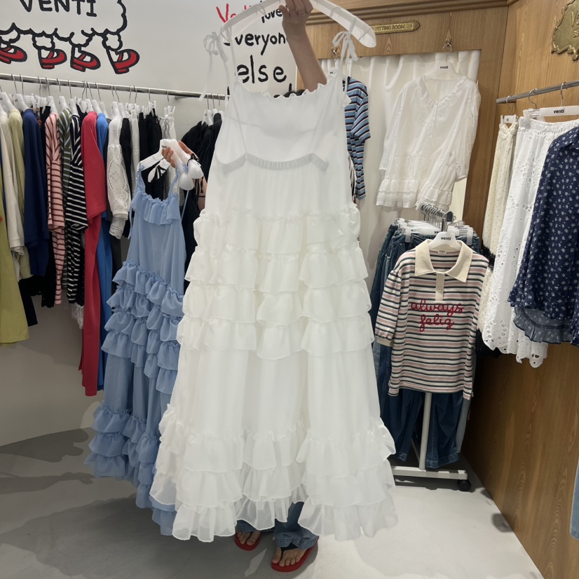 VENTI韓國直郵女士新品時尚人氣熱賣推薦連衣裙荷葉邊層疊VENTI連衣裙