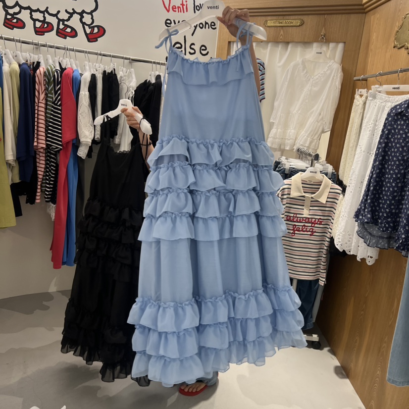 VENTI韓國直郵女士新品時尚人氣熱賣推薦連衣裙荷葉邊層疊VENTI連衣裙圖色2