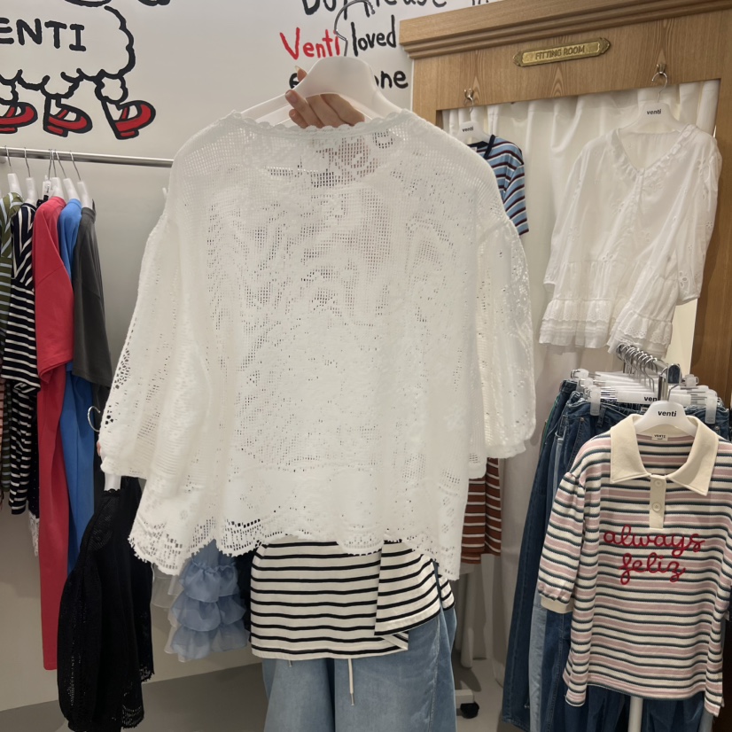 VENTI韓國代購女裝新品時尚熱賣人氣26夏季休閑襯衫蕾絲衫VENTI襯衫/蕾絲衫