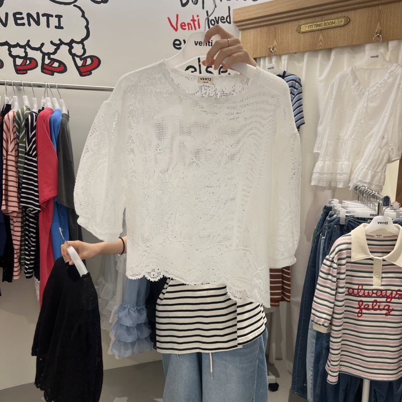 VENTI韓國代購女裝新品時尚熱賣人氣26夏季休閑襯衫蕾絲衫VENTI襯衫/蕾絲衫圖色1