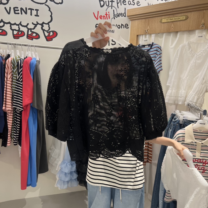 VENTI韓國代購女裝新品時尚熱賣人氣26夏季休閑襯衫蕾絲衫VENTI襯衫/蕾絲衫圖色2