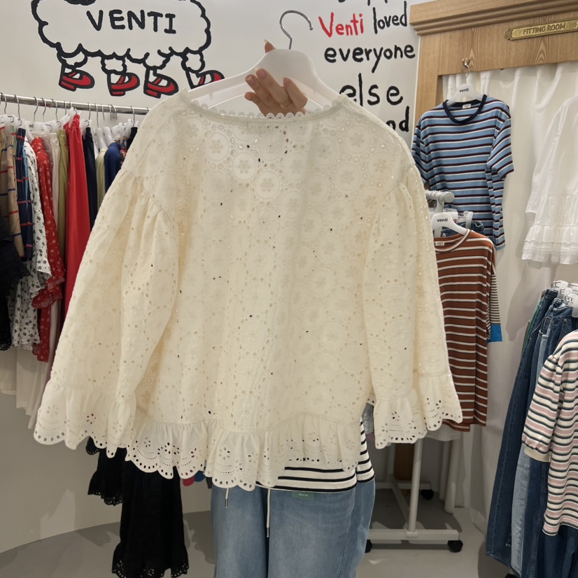 VENTI韓國直郵女裝新品時尚人氣熱賣26夏季休閑襯衫蕾絲衫VENTI襯衫/蕾絲衫