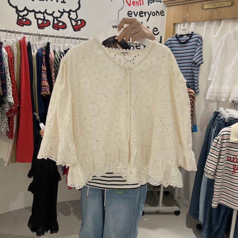 VENTI韓國直郵女裝新品時尚人氣熱賣26夏季休閑襯衫蕾絲衫VENTI襯衫/蕾絲衫圖色1