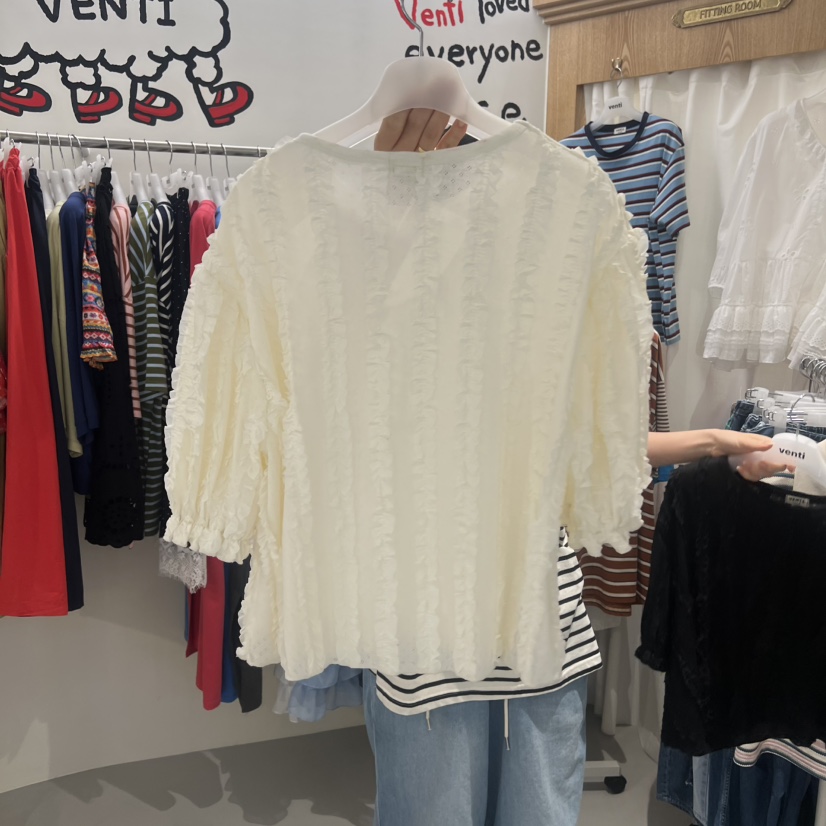 VENTI韓國直郵實拍女裝新款26夏季休閑推薦襯衫蕾絲衫荷葉邊VENTI襯衫/蕾絲衫