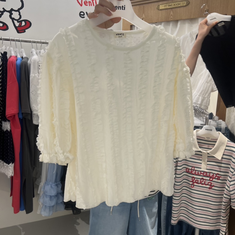 VENTI韓國直郵實拍女裝新款26夏季休閑推薦襯衫蕾絲衫荷葉邊VENTI襯衫/蕾絲衫圖色1
