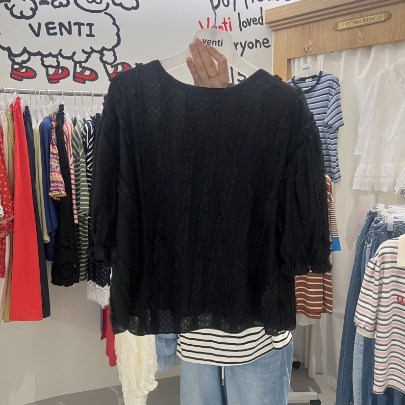 VENTI韓國直郵實拍女裝新款26夏季休閑推薦襯衫蕾絲衫荷葉邊VENTI襯衫/蕾絲衫圖色2