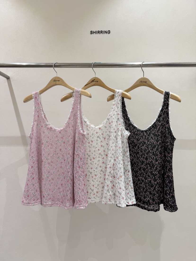 SHIRRING韓國直郵實拍女裝新品推薦吊帶背心花朵蕾絲無袖SHIRRING吊帶/背心